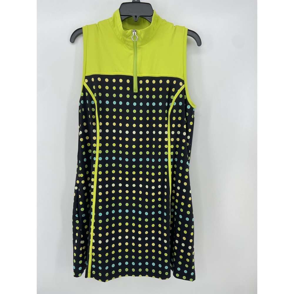 Kinona  Dress Womens Large Black Green Sunny Days Golf Polka Dot Tennis Athletic